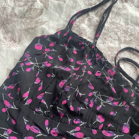 Neon Blonde Bardot Rosebud Ditsy Floral Babydoll Tie Strap Slip Dress Small Boho - Picture 6 of 13